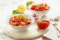 Mexican Pico de Gallo with ingredients - tomato salad with onion, parsley, coriander Royalty Free Stock Photo