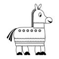 Mexican pinata donkey cartoon isolated icon in black and white Royalty Free Stock Photo