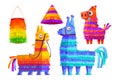 Mexican pinatas donkey and llama, colorful toys