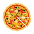 Mexican Pizza with a cut piece flat icon vector isolated