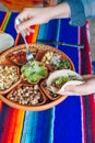 Mexican plate with different meat and guacamole Royalty Free Stock Photo