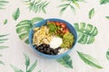 Mexican Poke Bowl with Chicken, Black Beans, Cream Cheese, Ripe Royalty Free Stock Photo