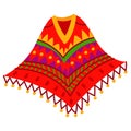 Mexican poncho on an isolated white background. Vector flat illustration of national Mexican clothing. Rectangular bedspread with Royalty Free Stock Photo