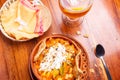 Mexican pork rind. Nopales and guacamole. Mexican cuisine on wooden background. The concept of traditional Mexican food. Mexican c