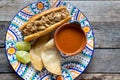 Mexican pork sandwich with red sauce also called Torta ahogada Royalty Free Stock Photo