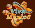 Mexican poster Viva Mexico, sambrero, guitar and maracas. Illustration, banner vector