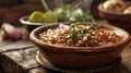 Mexican pozole in a bowl, a hearty steaming soup featuring hominy, meat, and spices, served hot