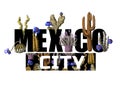 Mexican print for t-shirt with slogan and cactus flowers. Vector illustration.