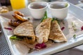 Mexican quesadilla breakfast with plantains Royalty Free Stock Photo