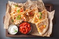 Mexican quesadilla with chicken, tomato, sweet corn and cheese Royalty Free Stock Photo