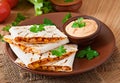 Mexican Quesadilla sliced with vegetables Royalty Free Stock Photo