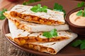 Mexican Quesadilla sliced with vegetables Royalty Free Stock Photo