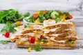 Mexican Quesadilla wrap with chicken, corn and sweet pepper Royalty Free Stock Photo