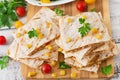 Mexican Quesadilla wrap with chicken, corn and sweet pepper Royalty Free Stock Photo