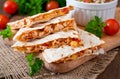 Mexican Quesadilla wrap with chicken, corn and sweet pepper Royalty Free Stock Photo