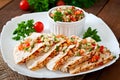 Mexican Quesadilla wrap with chicken, corn and sweet pepper Royalty Free Stock Photo