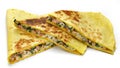 Mexican quesadillas with cheese, vegetables and salsa isolated