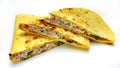 Mexican quesadillas with cheese, vegetables and salsa isolated