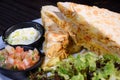 mexican quesadillas with corn tortillas guacamole sala jalapeno typical tex mex food