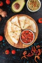 Mexican quesadillas with salsa and guacamole