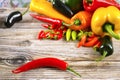 Mexican red hot chili peppers colorful mix paprika poblano serra Royalty Free Stock Photo