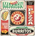 Mexican restaurant retro tin signs collection Royalty Free Stock Photo