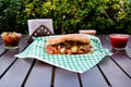 Mexican roast beef torta and souces on wooden table