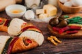 Mexican rosca de reyes or Epiphany cake ingredients and recipe on a wooden table in Mexico Latin America