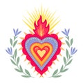 Flaming heart with floral pattern