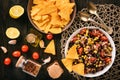 Mexican salad with black bean, corn, tomatoes and chorizo. Royalty Free Stock Photo
