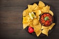 Mexican salsa dip and nachos tortilla chips