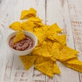 Mexican salsa dip and nachos tortilla chips Royalty Free Stock Photo