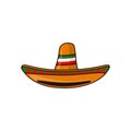 Mexican sambrero feast for Cinco De Mayo. Hand drawn sticker designs. Vector illustration isolated on white background. Royalty Free Stock Photo