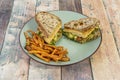 Mexican sandwich with pueblo bread, fried chicken fillet, guacamole