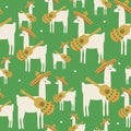 Mexican seamless pattern lama, sombrero, guitar, flat vector stock illustration or llama repeat texture for print on fabric