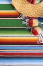 Mexico : Mexican sombrero and blanket background, copy space vertical