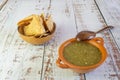 Mexican Serrano Chili Green Sauce with Tortilla Chips