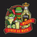 Mexican set with tequila and maracas Royalty Free Stock Photo