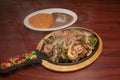 Mexican Shrimp Steak and Chicken Fajitas Royalty Free Stock Photo