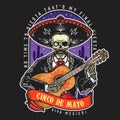 Mexican skeleton with guitar badge