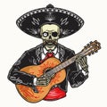 Mexican skeleton musician with one eye