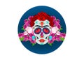 Mexican skull, Calavera with flowers. Decoration for Day of the Dead, Dia de los Muertos. Halloween poster background, isolated