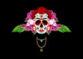 Mexican skull, Calavera with flowers. Decoration for Day of the Dead, Dia de los Muertos. Halloween poster background, isolated