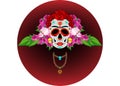 Mexican skull, Calavera with flowers. Decoration for Day of the Dead, Dia de los Muertos. Halloween poster background, isolated