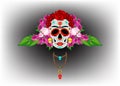 Mexican skull, Calavera with flowers. Decoration for Day of the Dead, Dia de los Muertos. Halloween poster background,