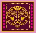 Mexican skull in frame on purple background vector design