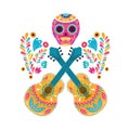 Mexican skull and guitars vector design