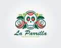Mexican skull logo template. Vector illustration of Day of the Dead or Sugar Skulls, Mexican Skulls Logo Royalty Free Stock Photo