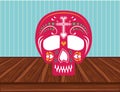 Mexican skull mask culture in wooden table