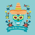 Mexican skull mask with hat to celebrate event